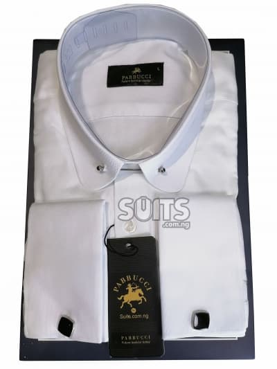 Plain white oxford fabric shirt, vintage club collar with brooch by Pabbucci