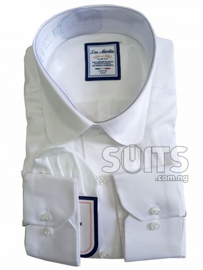 Satin & cotton club collar white shirt