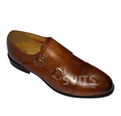 Light Brown Leather Double Monk-strap Quarter Brogue Shoe