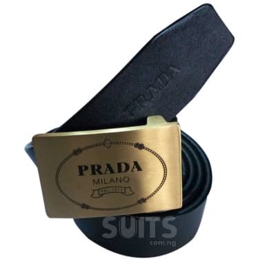 Black Leather Golden Head Belt By Prada
