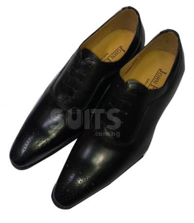 Black Leather Quarter Brogue Shoe