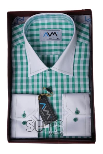 Green&White draft shirt, with white contrast collar