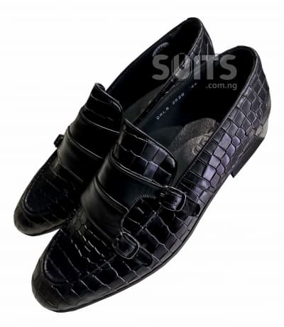 Black crocodile leather double monk strap loafer by Fosco