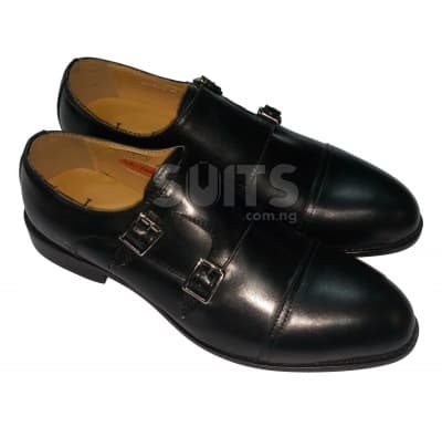 Black Leather Double Monk-strap Quarter Brogue